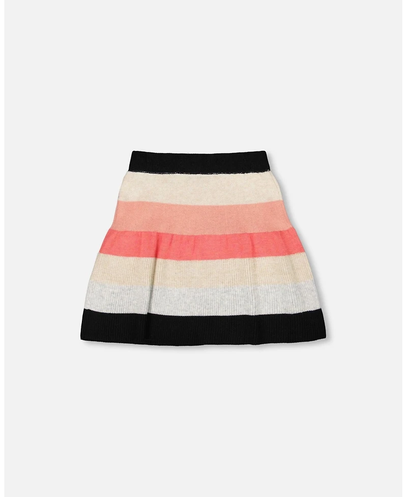 Deux par Girl Striped Knit Skirt Beige Black and Pink