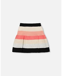 Deux par Girl Striped Knit Skirt Beige Black and Pink