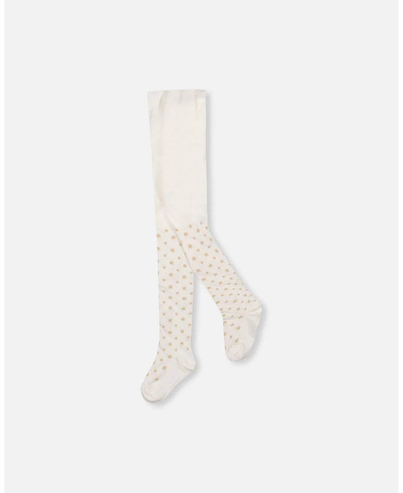 Deux par Girl Knit Tights Off-White with Golden Star Pattern - Toddler|Child