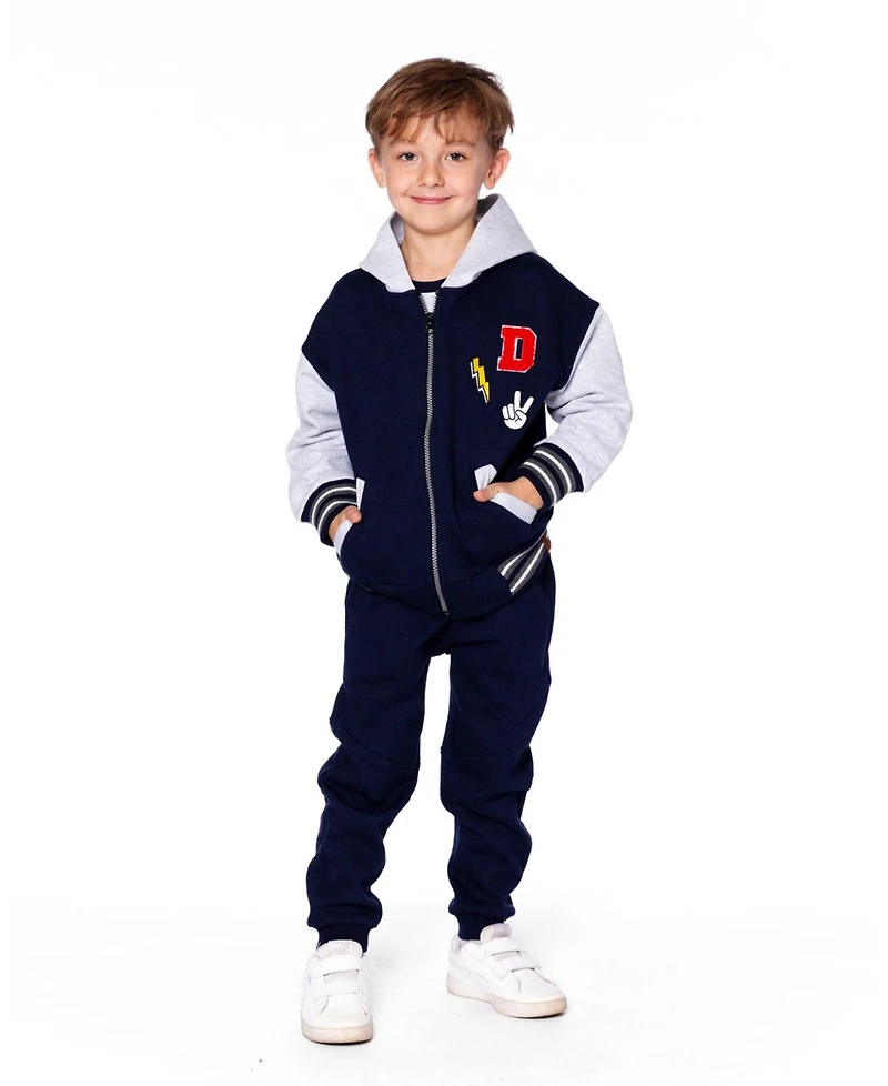 Deux par Big Boys Full Zip Hooded Fleece Jacket Navy Blue