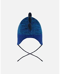 Deux par Baby Boys Lined Dino Peruvian Knit Winter Hat with Pompom Blue