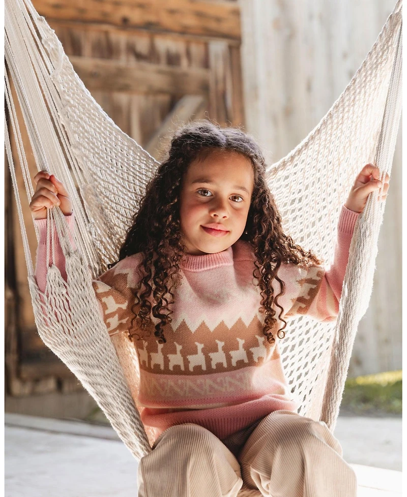 Deux par Toddler Girls Llama Jacquard Sweater Dusty Pink - Toddler|Child
