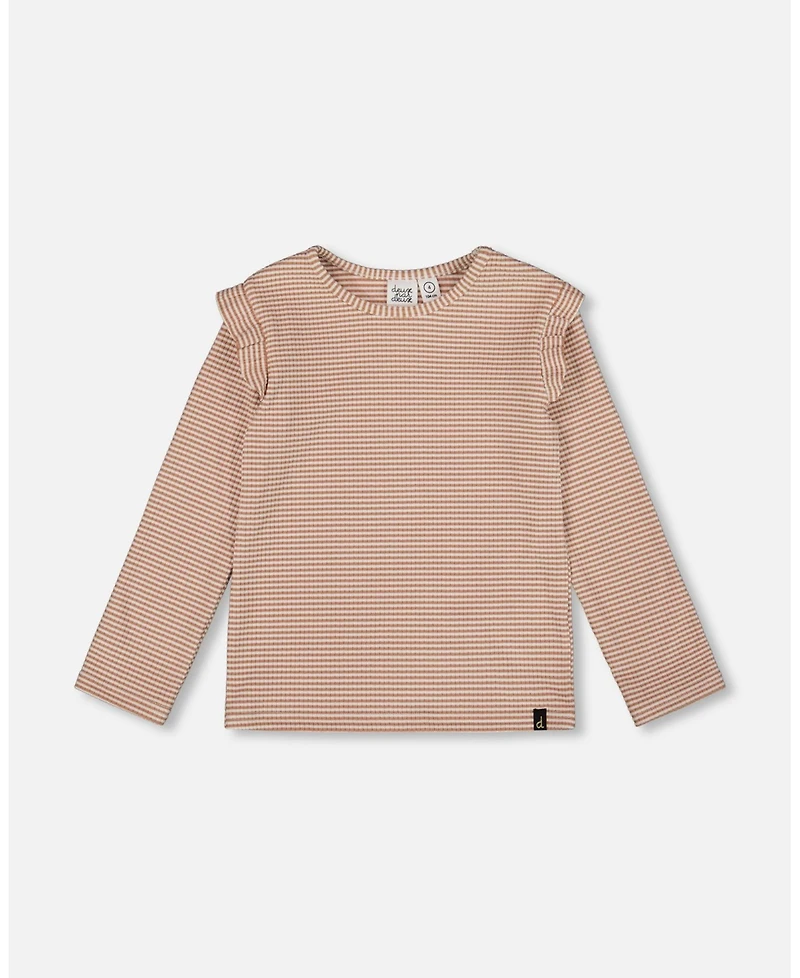 Deux par Deux Girl Rib Striped Top Beige and Off-White - Toddler|Child