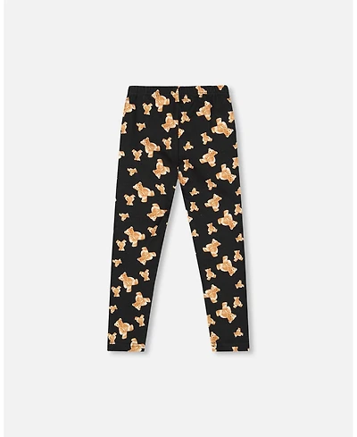Deux par Toddler Girls Jersey Leggings Black Teddy Bear Print - Toddler|Child