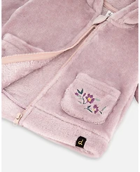Deux par Baby Girl Hooded Zip Plush Jacket Neutral Purple