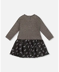 Deux par Toddler Girls Bi-Material Dress Black with Mesh Skirt and Heart - Toddler|Child