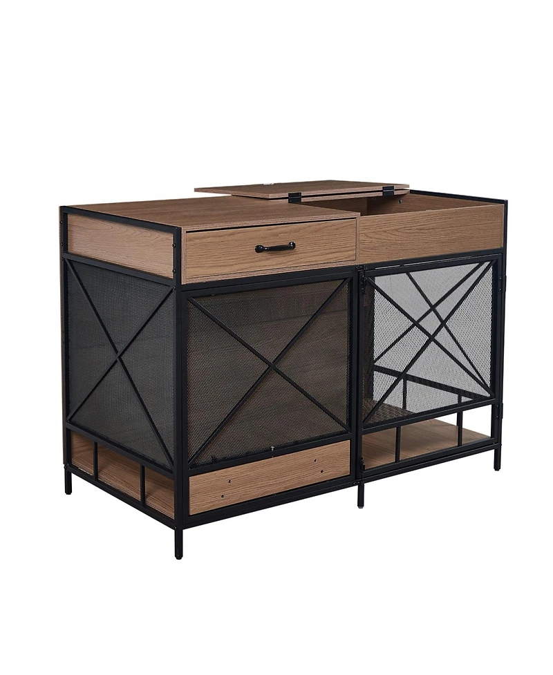 Streamdale Furniture Farmhouse Trash Can Cabinet w/ Drawer & Countertop