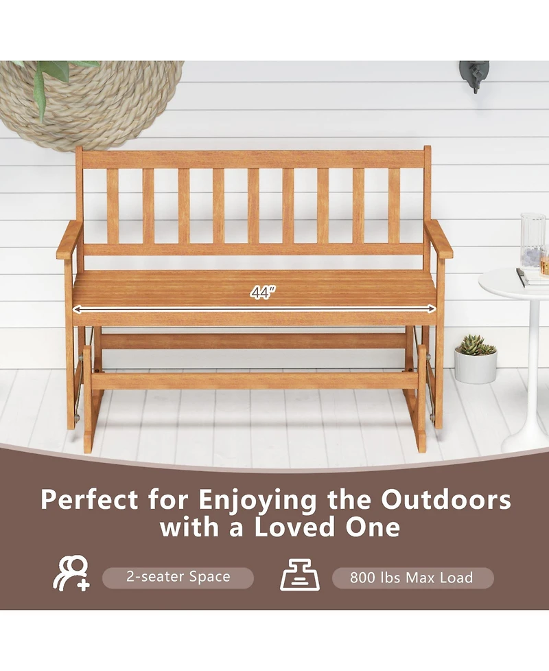 Gymax 2 Person Patio Glider Bench Solid Acacia Wood Porch Glider Chair w/ Seat