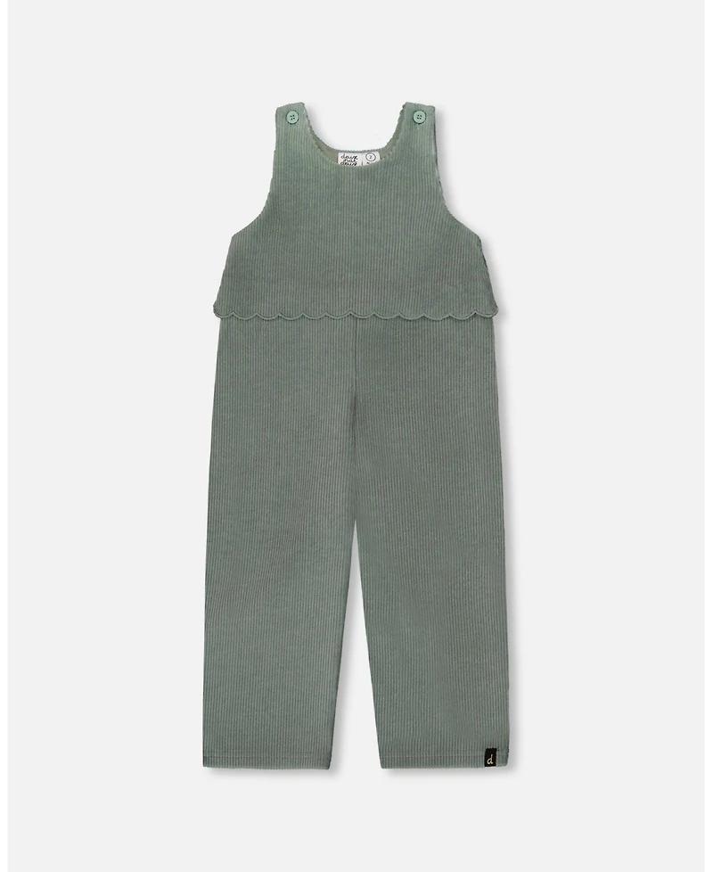 Deux par Girl Stretch Velour Faux-Layered Overalls Jade Green - Toddler|Child
