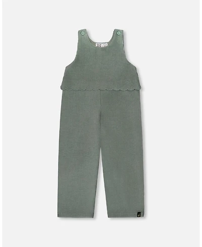 Deux par Girl Stretch Velour Faux-Layered Overalls Jade Green - Toddler|Child