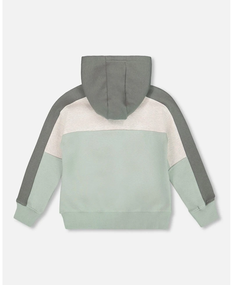 Deux par Boy Full Zip Fleece Color Block Sweatshirt Green Gray - Toddler|Child