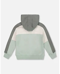 Deux par Boy Full Zip Fleece Color Block Sweatshirt Green Gray - Toddler|Child