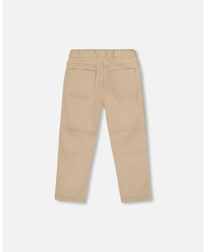 Deux par Baby Boy Twill Jogger Pants with Patch Pockets Beige
