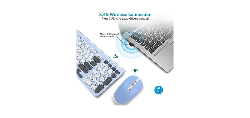 risokeys Wireless Keyboard and Mouse Combo, Wireless Usb Mouse and Computer Keyboard Set, Compact and Silent for Windows Laptop, Desktop, Pc- Multicol