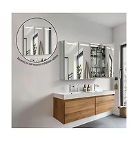 Basicwise 3-Door Versatile Bathroom Medicine Cabinet with Anti-Fog Led Mirror, Waterproof Aluminum, Surface or Recessed Mount, 2 Adjustable Glass Shel