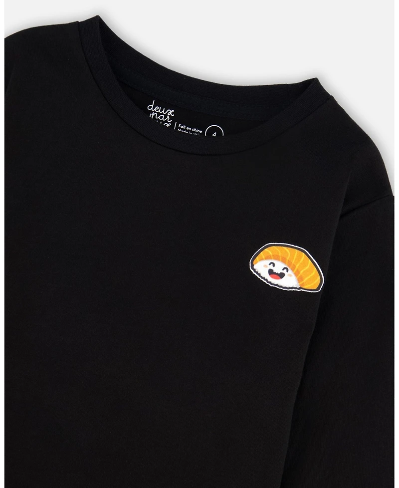 Deux par Toddler Boys Long Sleeve Jersey Tee Shirt Black with Print Back & Front - Toddler|Child