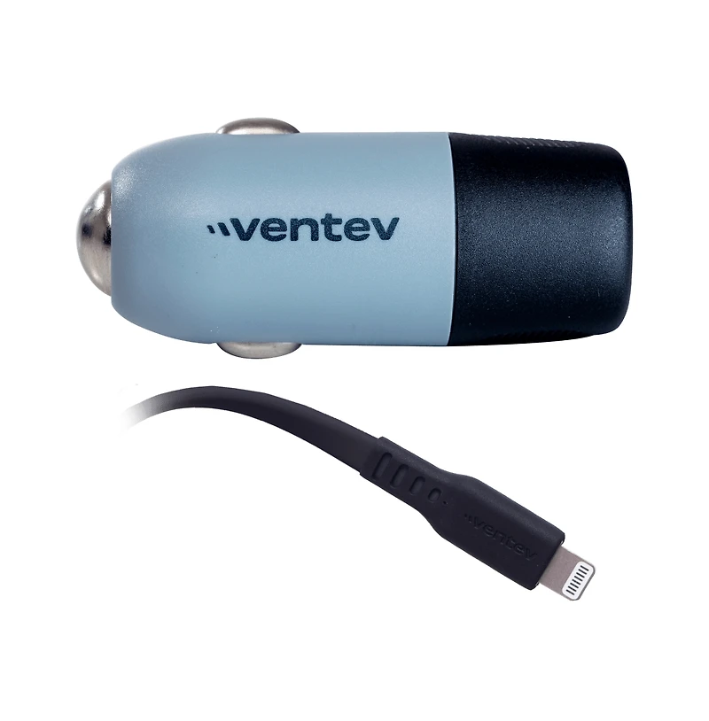 Ventev 20W Ultrafast Usb C Universal Car Charger and Usb C to Apple Lightning Cable-Gray