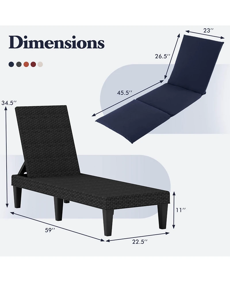 Patio Lounge Chair Recliner with 3-Position Adjustable Backrest & Cushion