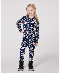 Deux par Toddler Girls One-Piece Thermal Underwear Navy Flower Print - Toddler|Child