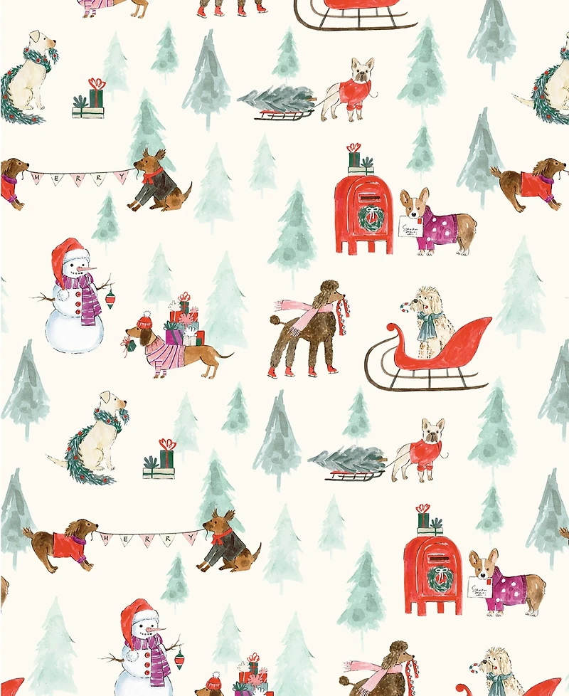 Punch Studio Snowy Day Dogs Holiday Gift Wrap, 30" x 120"