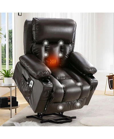 Flynama Power Electric massage lift lounge chair, suitable for the elderly, with heating and vibration functions,Fleece leather with Usb, can be used