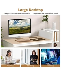 Mecale Computer Desk Home Office with Bookshelf and Drawers