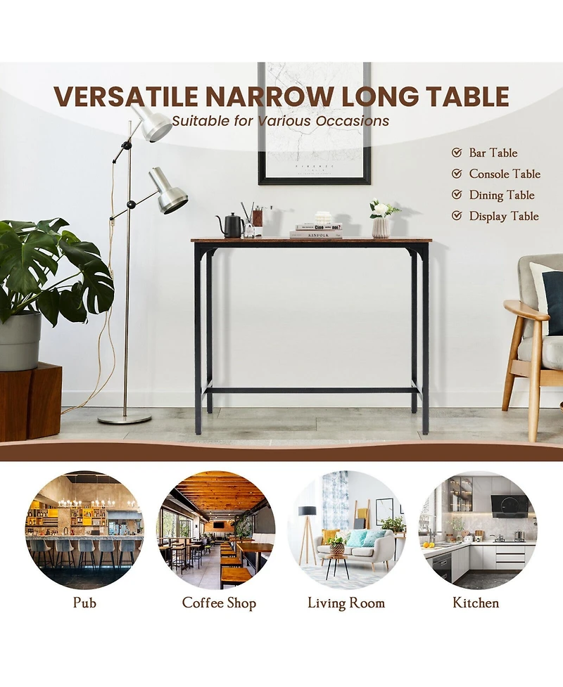 Mecale 48 Inch Industrial Pub Dining Table with Steel Frame
