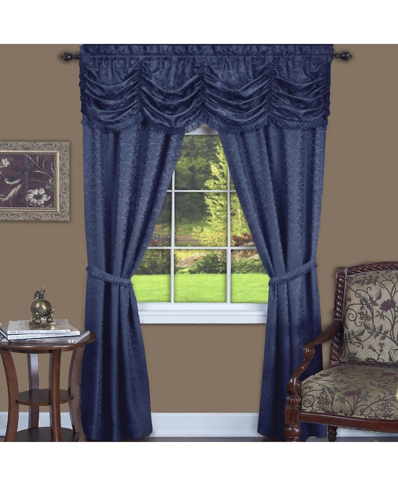 Kate Aurora Jacquard Damask Curtains With An Attached Austrian Valance & Tiebacks