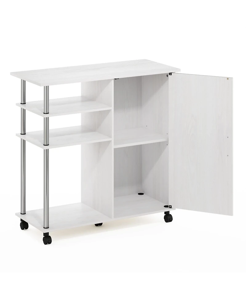 Homlux 4-Tier Utility Kitchen Island Cart with Cabinet and Lockable Wheels, White Oak