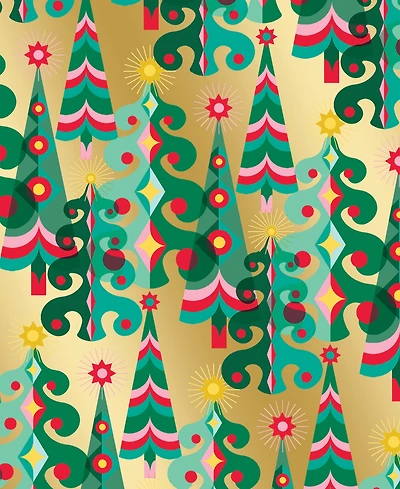 Punch Studio Gold Trees Holiday Gift Wrap, 30" x 120"