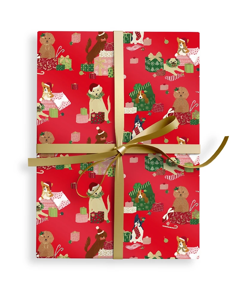 Punch Studio Holiday Party Pets Holiday Gift Wrap, 30" x 120"