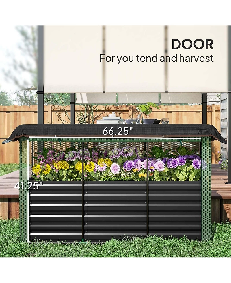 Outsunny Galvanized Raised Garden Bed with Crop Cage & Shade Cloth