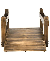 Outsunny Wooden Garden Bridge with Planters, Stained Finish Arc Footbridge