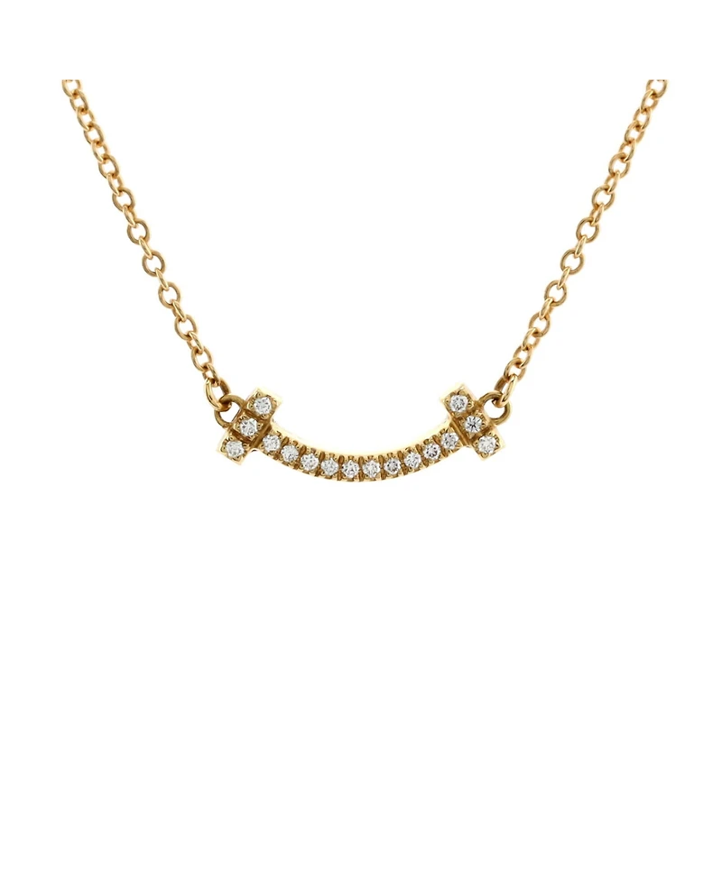 Pre-Owned Tiffany & Co. Mini T Smile Pendant Necklace 18K Gold with Diamonds