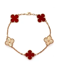 Pre-Owned Van Cleef & Arpels Vintage Alhambra 5 Motifs Bracelet Guilloche 18K Rose Gold and Carnelian