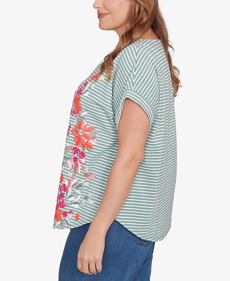 Ruby Rd. Plus Floral Stripe Jersey Top