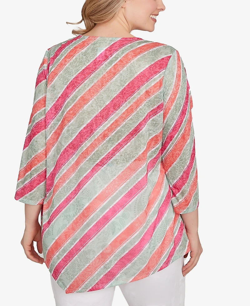 Ruby Rd. Plus Bias Stripe Beaded Top