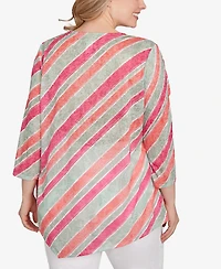 Ruby Rd. Plus Bias Stripe Beaded Top