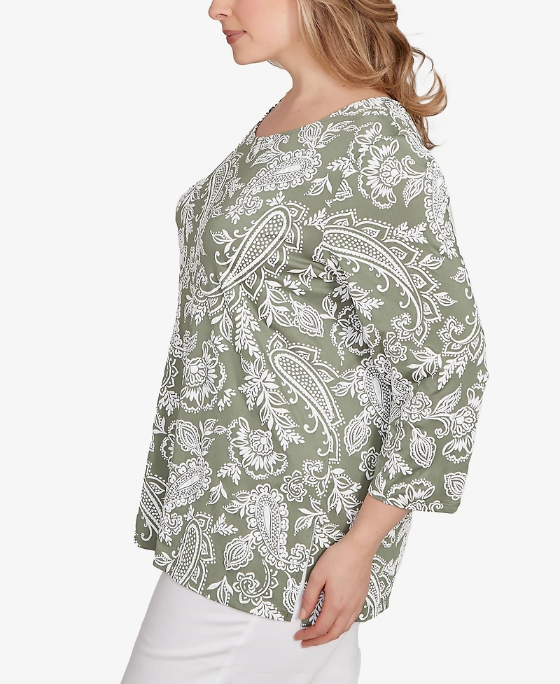 Ruby Rd. Plus Jacobean Paisley Puff Print Top