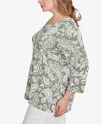 Ruby Rd. Plus Jacobean Paisley Puff Print Top