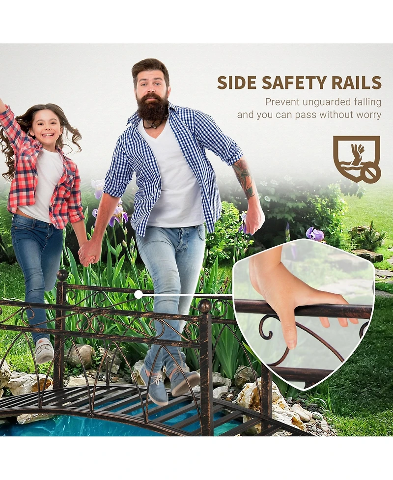 Outsunny 3.3' Metal Arch Zen Garden Bridg with Safety Siderails,
