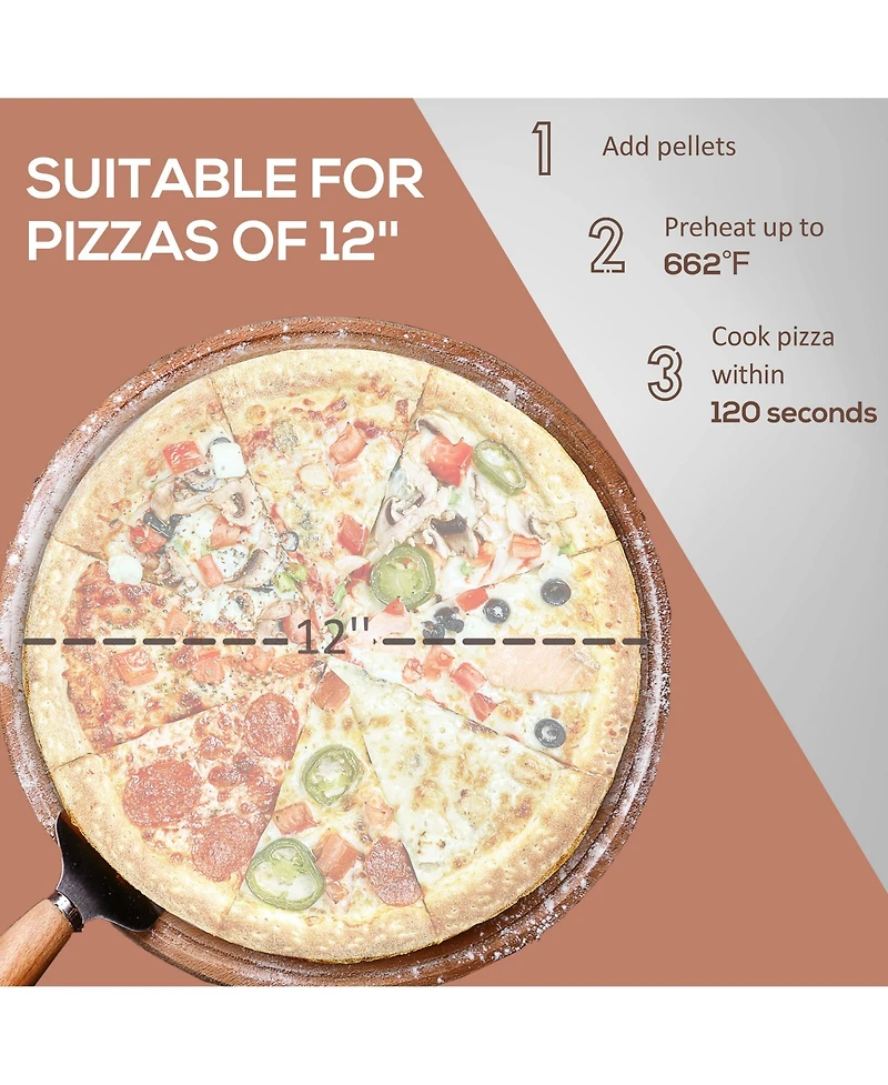Outsunny Outdoor Pizza Oven with Rotating Stone, 12" Wood Fi Pizza Maker