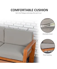 Outsunny 5pc Patio Furniture Set, Wood Sectional Sofa Cushions, Table,