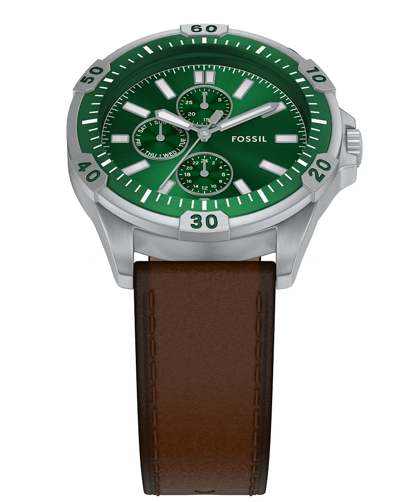 Fossil Men's Garrett Multifunction Brown Leather Watch, 44mm