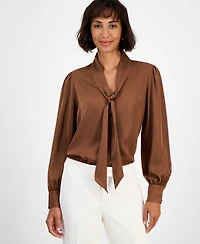 T Tahari Women's Bow-Neck Tie Blouse