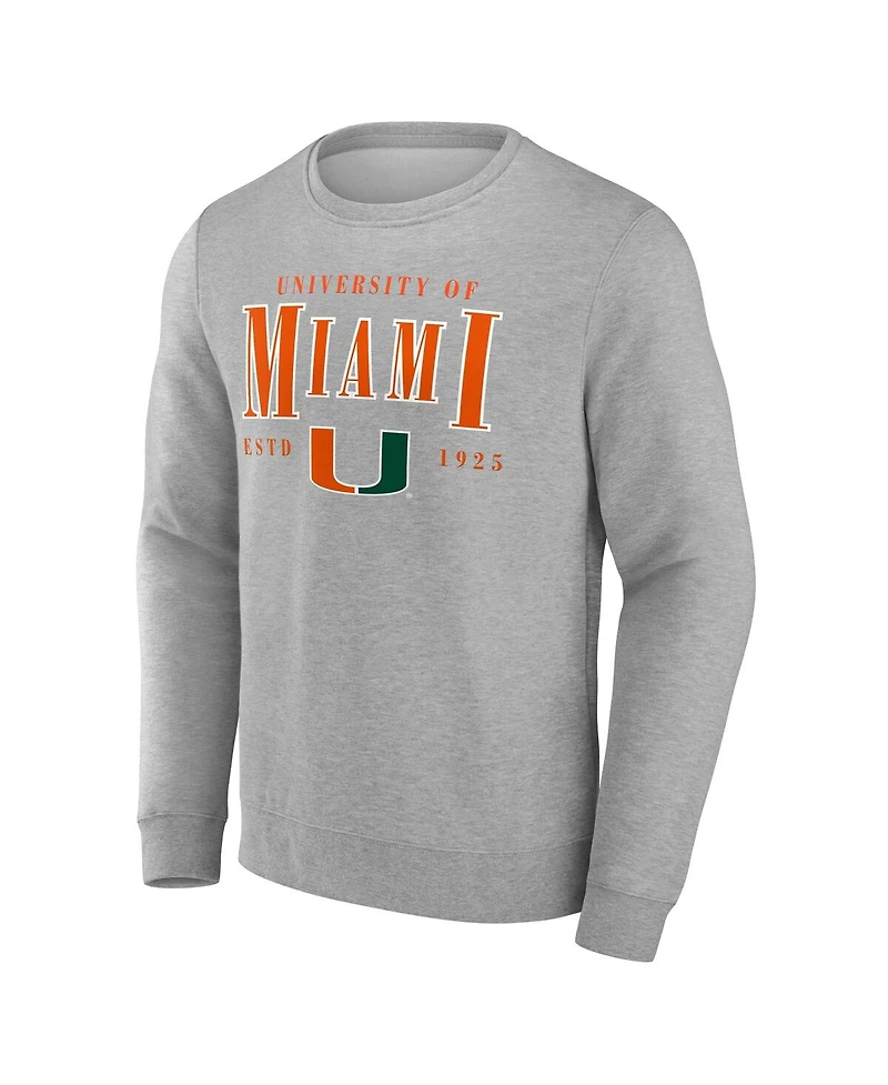 Fanatics Men's Gray Miami Hurricanes True Classics Act Fast Fleece Pullover Sweatshirt