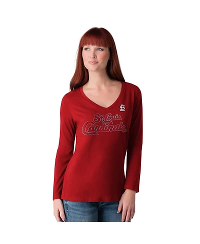 G-iii 4Her by Carl Banks Women's Red St. Louis Cardinals Post Season Long Sleeve V-Neck T-Shirt