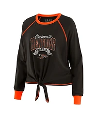 Wear by Erin Andrews Women's Black/Orange Cincinnati Bengals Plus Size Tie-Front Long Sleeve Top