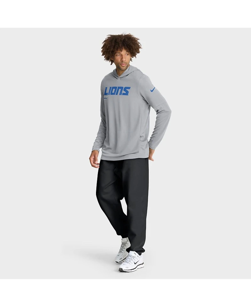 Nike Men's Gray Detroit Lions Sideline Pure Fury Performance Long Sleeve Hoodie T-Shirt