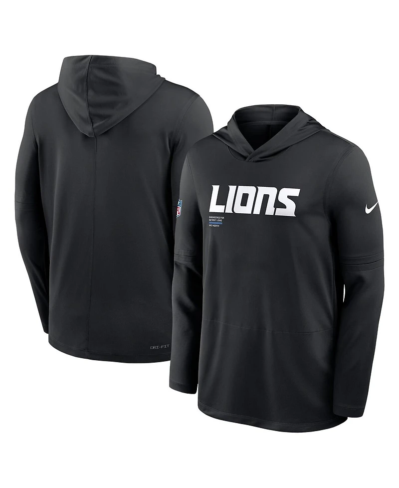 Nike Men's Black Detroit Lions Big Tall Sideline Performance Long Sleeve Hoodie T-Shirt